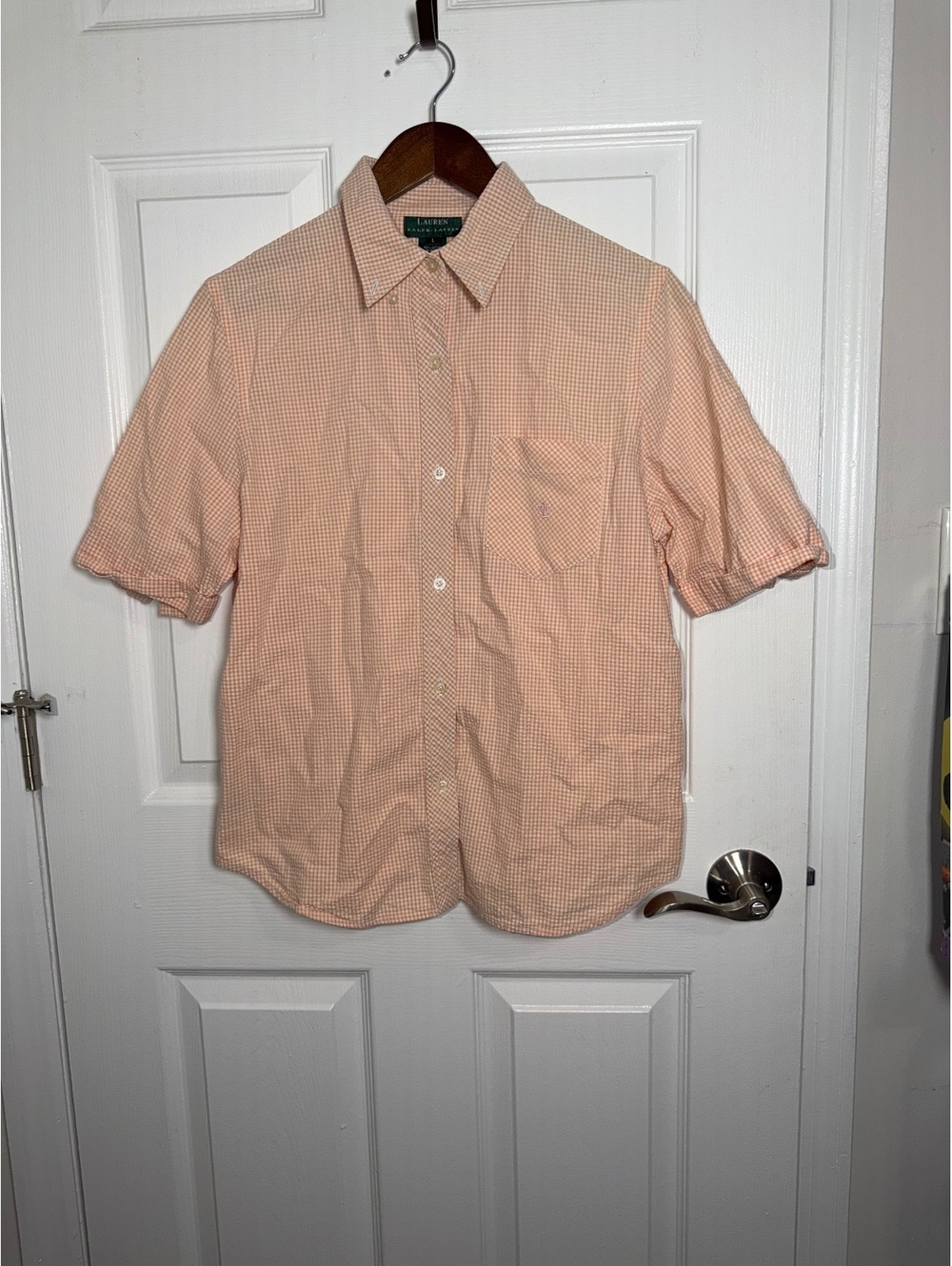 Lauren Ralph Lauren Peach Gingham Blouse